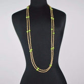 FBT - Gold And Green Glass Pearls Ascent Rope Necklace - FashionByTeresa
